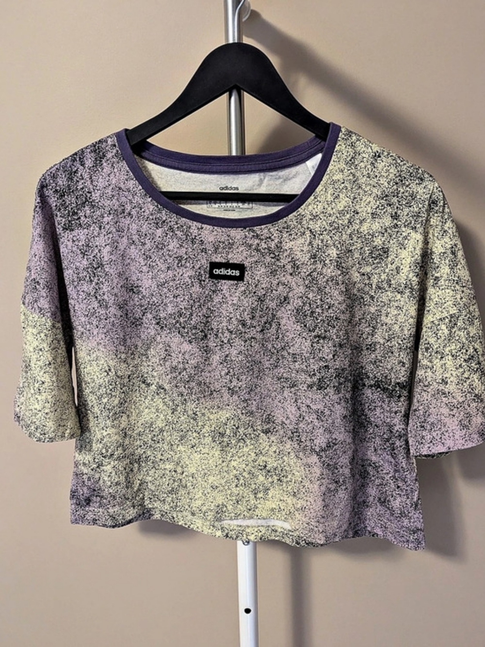adidas Ombre Box Logo Cropped Graphic Tee Purple & Yellow Small